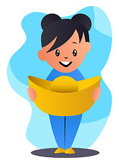 Image showing Cartoon chinese girl holding hat vector illustration on white ba