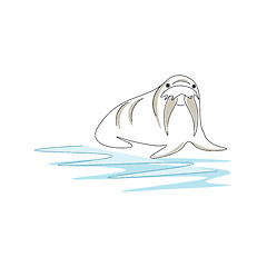 Image showing Drawing of a walrus haul out to the beach vector or color illust