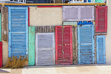 Image showing Colorful old wooden doors in Formentera near Ibiza