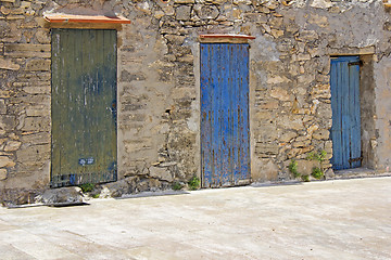 Image showing Colorful old wooden doors in Formentera near Ibiza