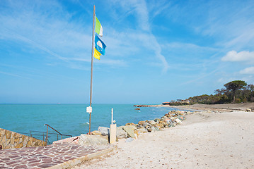 Image showing Beautiful azure sea and the rocky beach