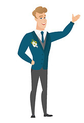 Image showing Caucasian groom showing a direction.