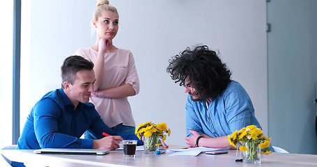 Image showing Startup Business Team At A Meeting at modern office building