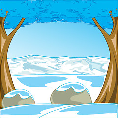 Image showing Cool winter landscape with tree and mountain