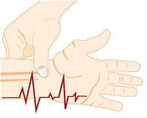 Image showing Measurement of the pulse on hand on white background is insulated