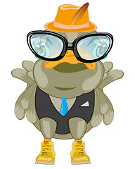 Image showing Cartoon of the bird bespectacled and suit with tie