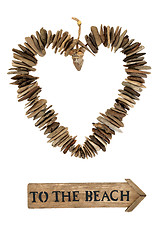 Image showing Driftwood Heart and to the Beach Sign