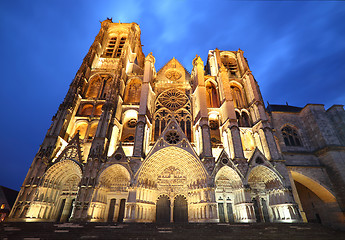 Image showing Saint-Etienne Cathedral in Bourges at blue hour