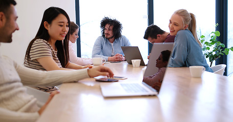 Image showing Startup Business Team At A Meeting at modern office building