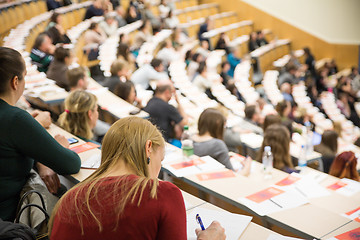 Image showing Participants attending regular trade union assembly session at lecture room.