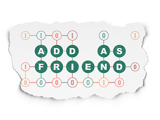 Image showing Social network concept: Add as Friend on Torn Paper background