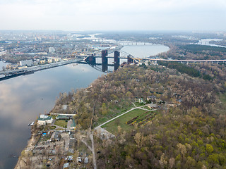 Image showing Dnieper river with Dniprovsky park and bridges in Kiev, Ukraine