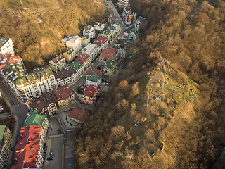 Image showing Bald mountain with places for picnics in the district Vozdvizhenka and beautiful new residential houses in Kiev