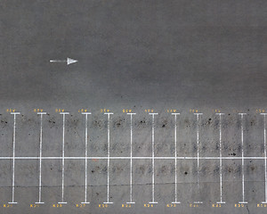 Image showing Panoramic view from the drone on a lot of empty parking spaces. Top view