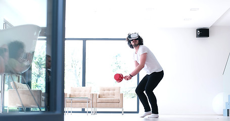 Image showing man using VR-headset glasses of virtual reality