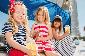 Image showing The children on board of sea yacht