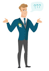 Image showing Caucasian confused groom with spread arms.