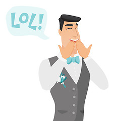 Image showing Young caucasian groom laughing out loud.
