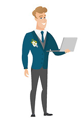 Image showing Groom using laptop vector illustration.