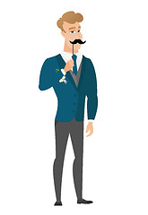 Image showing Cheerful groom with a fake mustache.