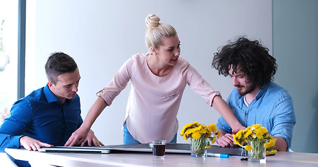 Image showing Startup Business Team At A Meeting at modern office building