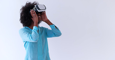 Image showing black girl using VR headset glasses of virtual reality