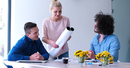 Image showing Startup Business Team At A Meeting at modern office building