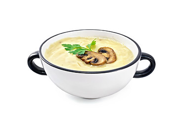 Image showing Soup-puree mushroom with champignons in bowl