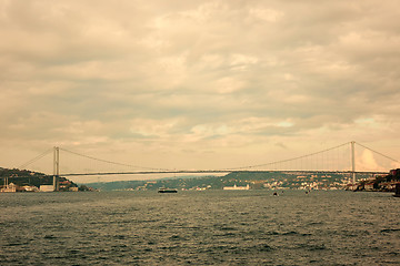 Image showing Bosphorus, Rumelian Castle and Fatih Sultan Mehmet Bridge view from, Anatolian side of the Bosporus