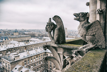 Image showing gargoyle sits on top of Notre Dame