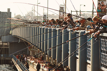 Image showing Fishermen and tourists are on the Galata Bridge