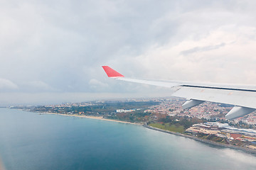 Image showing view from the airplane window to the city