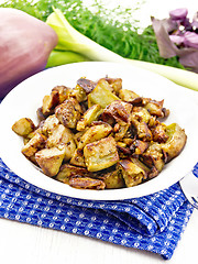 Image showing Eggplant fried on white wooden board