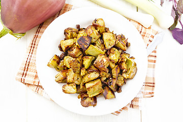 Image showing Eggplant fried on light board top