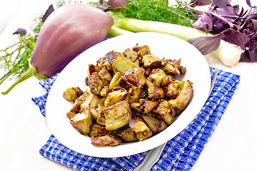 Image showing Eggplant fried on blue napkin