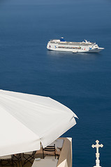 Image showing cruise ship in the harbor santorini