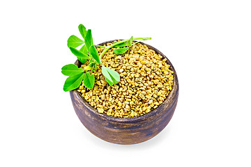 Image showing Fenugreek with leaf in bowl