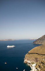 Image showing cruise ship in the harbor santorini