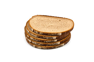 Image showing Stack of five fresh baked bread slices isolated on white.