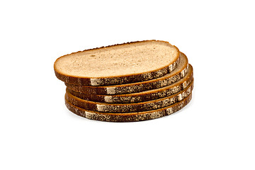 Image showing Stack of five fresh baked bread slices isolated on white.