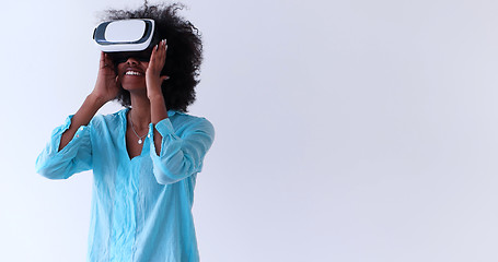 Image showing black girl using VR headset glasses of virtual reality