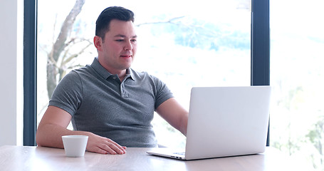 Image showing man drinking coffee enjoying relaxing lifestyle