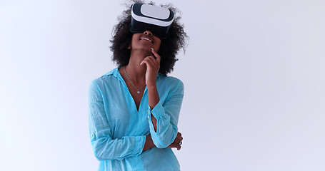 Image showing black girl using VR headset glasses of virtual reality