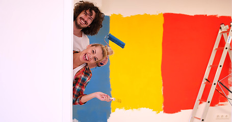 Image showing portrait of a couple painting interior wall