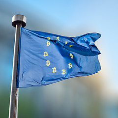 Image showing blue flag with Bitcoin Currency Symbol