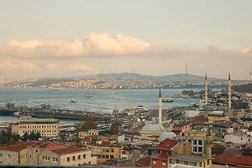 Image showing Aerial view of the golden horn and the galata bridge