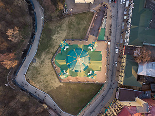 Image showing Famous saint Andrew\'s church in Kiev view from above