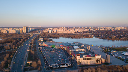 Image showing Kiev, Ukraine - April, 8 : Shopping Center SkyMall and Sky Family is an amusement park with large parking for cars
