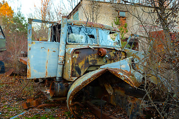 Image showing Abandoned truck left outside at Chernobyl Fire station