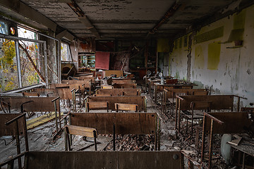 Image showing Abandoned Classroom in School number 5 of Pripyat, Chernobyl Exclusion Zone 2019